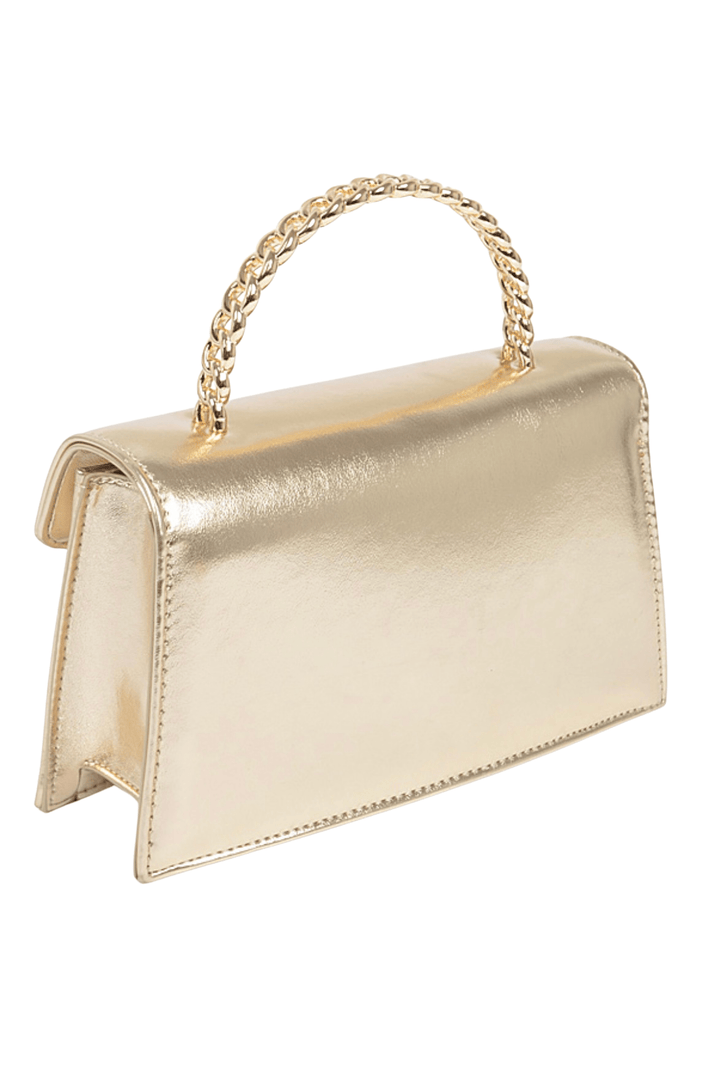Gold Faux Leather Metal Handle Clutch - Shopblossomco