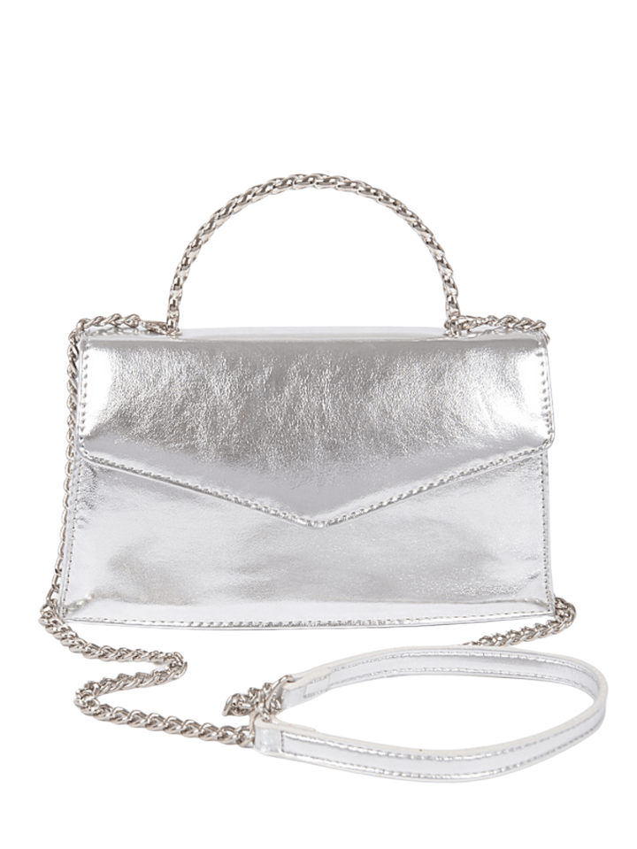 Silver Faux Leather Metal Handle Clutch - Shopblossomco